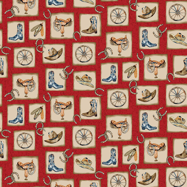 Western View - Small Blocks Western Motifs - Red