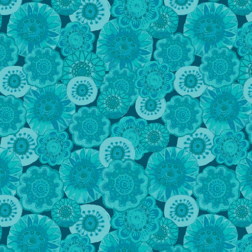 Sunshine Cats - Happy Flowers - Dark Turquoise