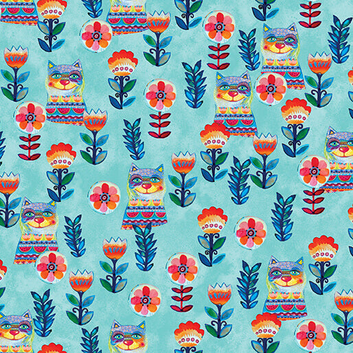 Sunshine Cats - Flowerful Cats - Medium Turquoise