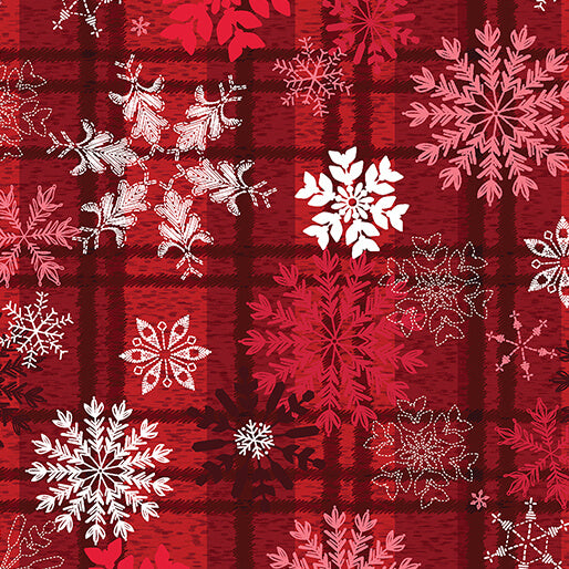 Holiday Farmhouse Plaid - Snowflake Plaid - Red