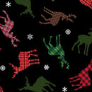 Holiday Farmhouse Plaid - Tossed Deer - Black