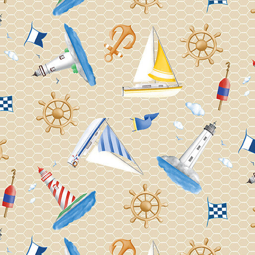 Sail Away - Lighthouses & Sailboats - Ecru