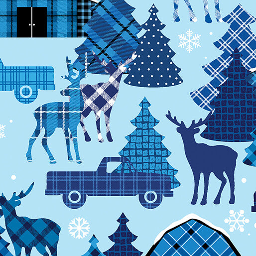 Winter Farm House Plaid - Farmhouse Scenic - Light Blue