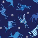 Winter Farm House Plaid - Tossed Deer - Navy