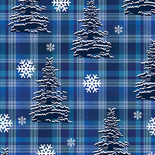 Winter Farm House Plaid - Pine Tree Plaid - Dark Blue