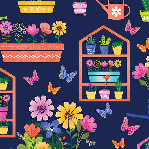 Love Grows Here - Flower Garden - Navy