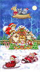 Kitten Christmas - Gingerbread House Panel (24" x 44")