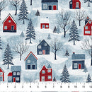 Village Folk Lt Blue Multi Big Houses 45" Flannel Cotton Fabric per yard