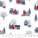 Village Folk White Small Houses 45" Flannel Cotton Fabric per yard