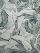 Brushstrokes Organic Roses Silver Blue