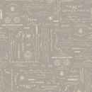 Grey Charcoal Bee Script Cotton Wideback Fabric per yard