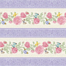 Border Stripe Pink Lavender Fluttering Florals Cotton 43"/44" Fabric Per Yard