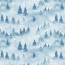 Turquoise Misty Trees Small Valley View Cotton 43"/44" Fabric Per Yard