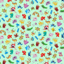 Mint Multi My Silly Monster ABCs Toss Cotton 43"/44" Fabric Per Yard