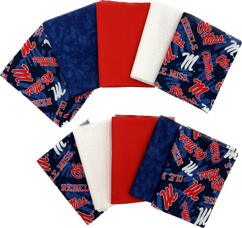 Ole Miss Rebels - Fat Quarter Bundle - 10 pack (Navy & Red)