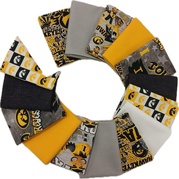 Iowa Hawkeyes - Fat Quarter Bundle - 20 pack (Black & Gold)