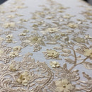 3D Embroidered Satin Floral Pearl Lace Fabric
