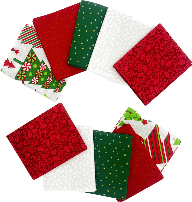 Christmas Themed Fat Quarter Bundle - 10 pack (Oh Christmas Tree)