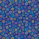Navy Mosaic Blooms Tile Coordinate Cotton 44/45 Fabric Per Yard