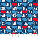 Navy Multi States 44"/45" Cotton Fabric Per Yard
