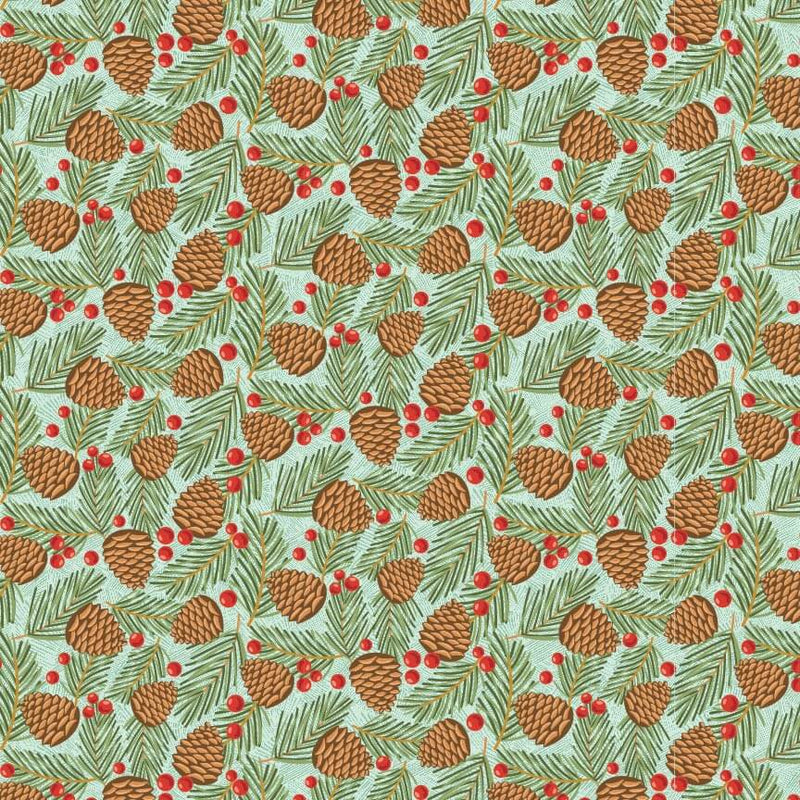 Prairie Christmas - Traditional Pine Cones - Teal