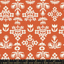 Paper Cuts 2 Persimmon Orange Fresh Cut Flowers Florals Folk Cotton 43"/44" Fabric Per Yard