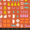 Paper Cuts 2 Persimmon Orange Icons Ephemera Cotton 43"/44" Fabric Per Yard
