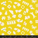 Paper Cuts 2 Starfruit Yellow Icons Ephemera Cotton 43"/44" Fabric Per Yard