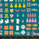 Paper Cuts 2 Storytime Turquoise Icons Ephemera Cotton 43"/44" Fabric Per Yard