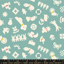 Paper Cuts 2 Water Turquoise Icons Ephemera Cotton 43"/44" Fabric Per Yard