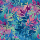 Peacock Multi Ombre Leaves Blissful Blooms Cotton 43"/44" Fabric Per Yard