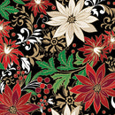 Poinsettia Jacobean Black Cotton 44"/45" Fabric Per Yard