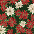 Poinsettias In Bloom Forest Green Cotton 44"/45" Fabric Per Yard