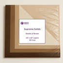 A pack of Supreme Solids fabric layers by Choice Fabrics, showcasing various shades of brown, with the label indicating 10x10 layers, 40 cuts.