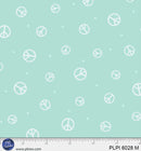 Teal Peace Symbol Peace, Love, Pickleball Cotton 44/45" Fabric Per Yard