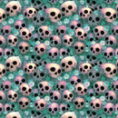 Teal Skulls Witchypoo Cotton 44"/45" Fabric Per Yard