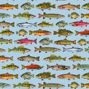 The Lure Of Fishing Fish Set Blue 44"/45" Cotton Fabric Per Yard