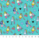 Turquoise Joyful 44"/45" Cotton Fabric Per Yard