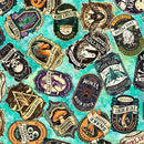 Turquoise Potion Labels Witchypoo Cotton 44"/45" Fabric Per Yard