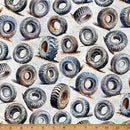 Light Gray Tires Hammer Down 43"/44" Fabric Per Yard