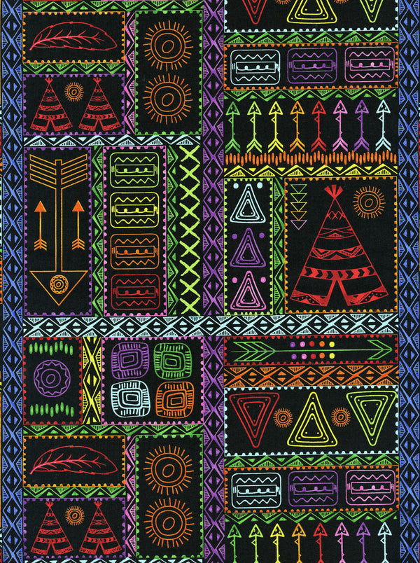 Pow Wow Wow! - Patchwork Symbols - Bright Black