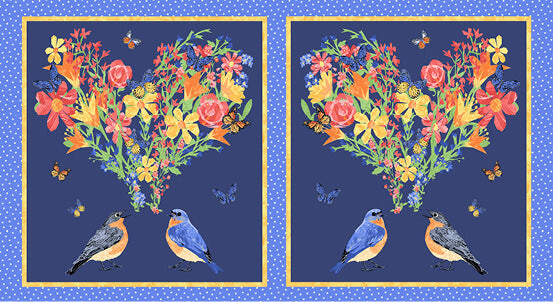 Lovebirds - Navy (24" Panel)