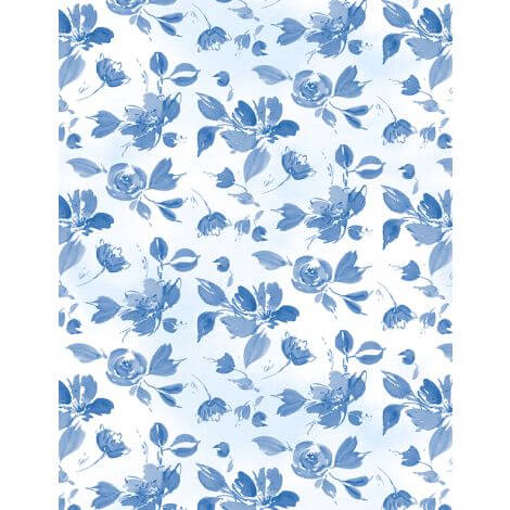 Dreaming in Blue - Tossed Flowers - Light Blue