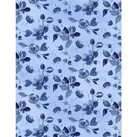 Dreaming in Blue - Tossed Flowers - Medium Blue