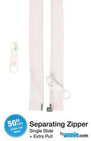50" Separating Zipper with Extra Slide, White