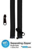 50" Separating Zipper with Extra Slide, Black