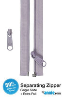 50" Separating Zipper with Extra Slide, Pewter