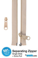 50" Separating Zipper with Extra Slide, Natural
