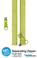 50" Separating Zipper with Extra Slide, Apple Green
