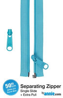 50" Separating Zipper with Extra Slide, Parrot Blue